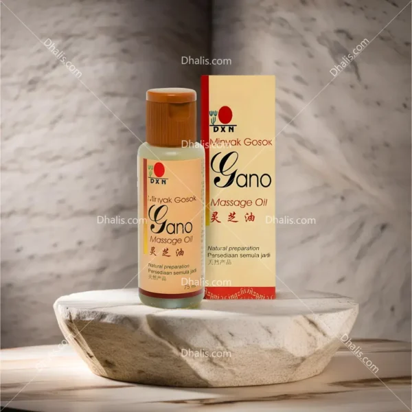 DXN Gano Massage Oil with Reishi Mushroom for pain relief, muscle relaxation, and skin nourishment