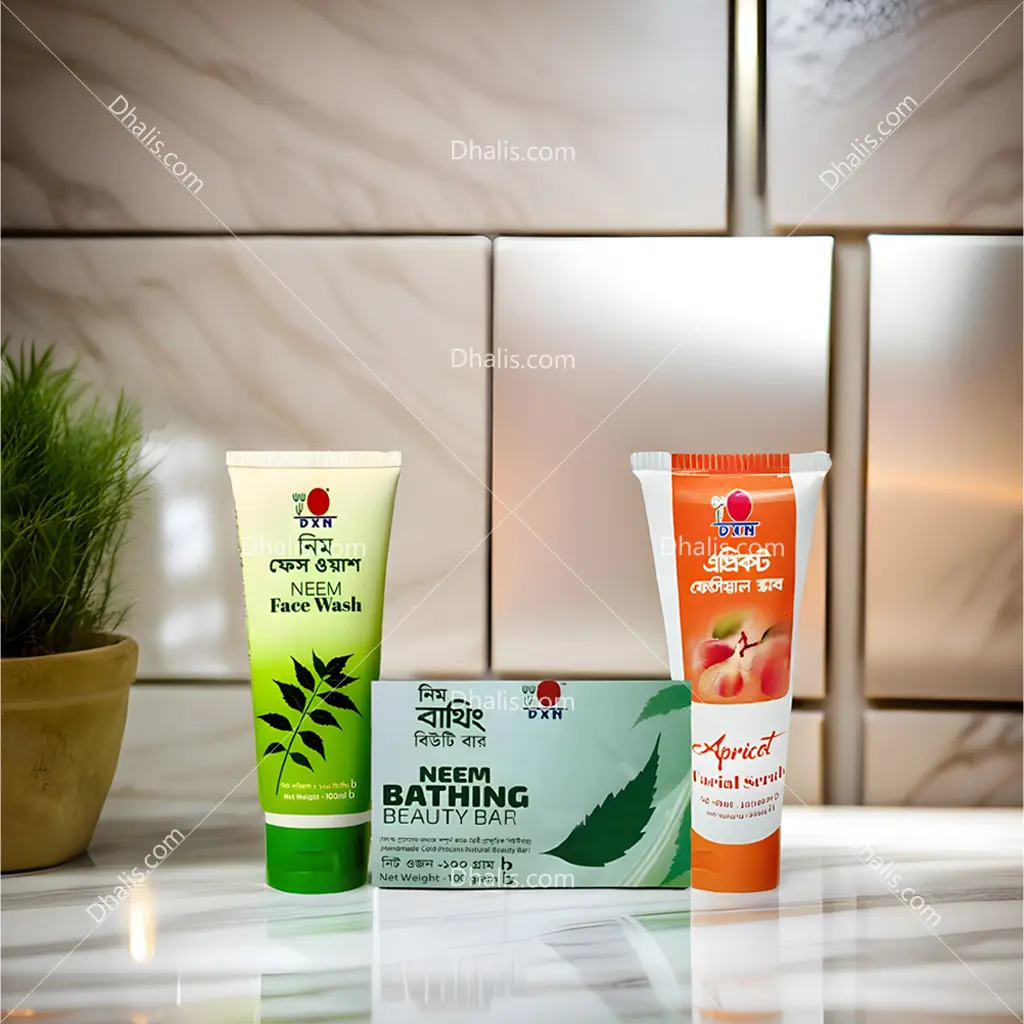 DXN Skin Care Combo with Neem Face Wash, Apricot Scrub & Beauty Bar
